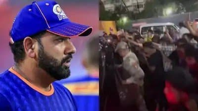 Rohit Sharma mobbed by crowd during Mumbai rain