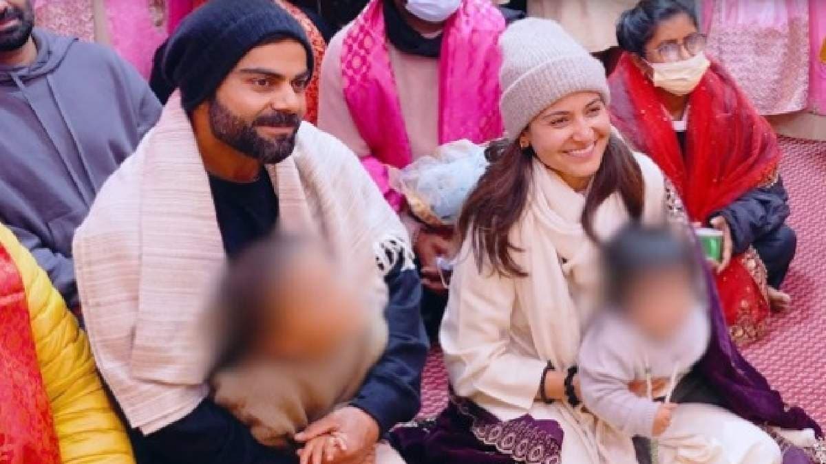 Virat Kohli Anushka Sharma along with kids Vamika and Akaay meet Premanand Ji Maharaj in Vrindavan ahead of Champions Trophy 2025