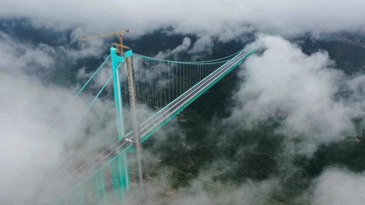 China made World s Tallest Bridge passes Load Test with 96 Trucks