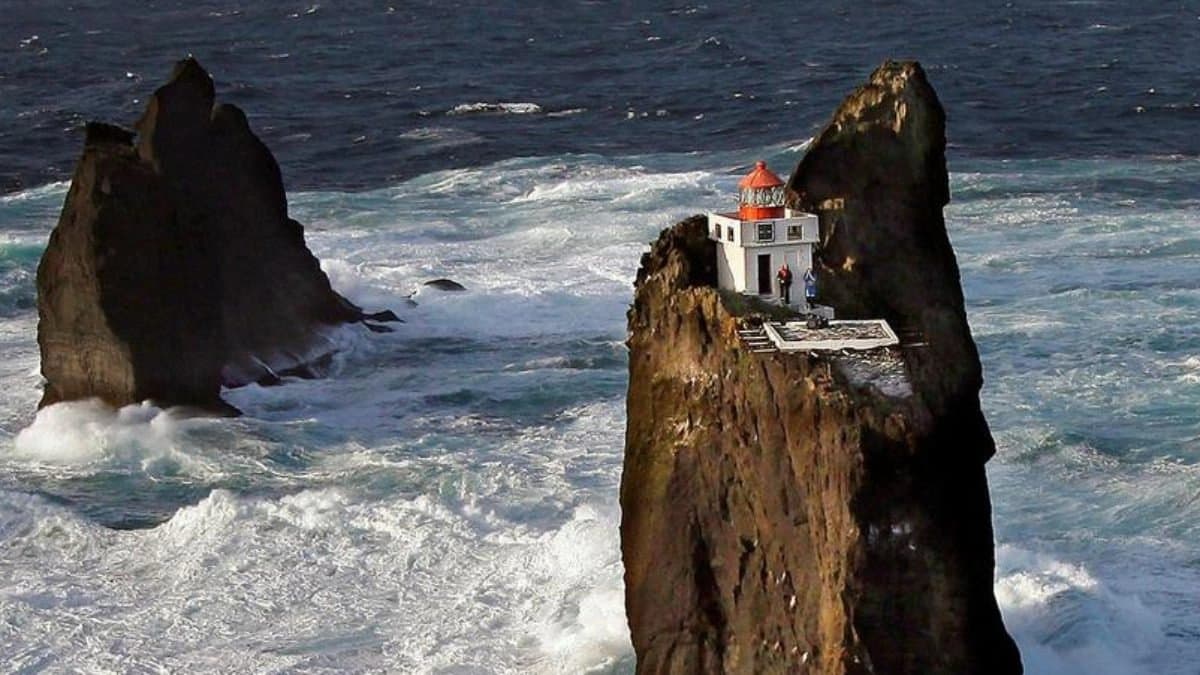 Worlds most dangerous place located on a mountain top in the middle of a violent sea