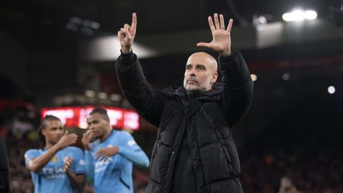 Manchester City coach Pep Guardiola pointed to the Anfield fans after Liverpool loss spt 