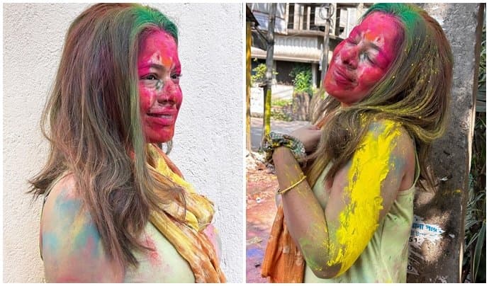 Iman Chakraborty Celebrating Holi With Neighber And Her Students