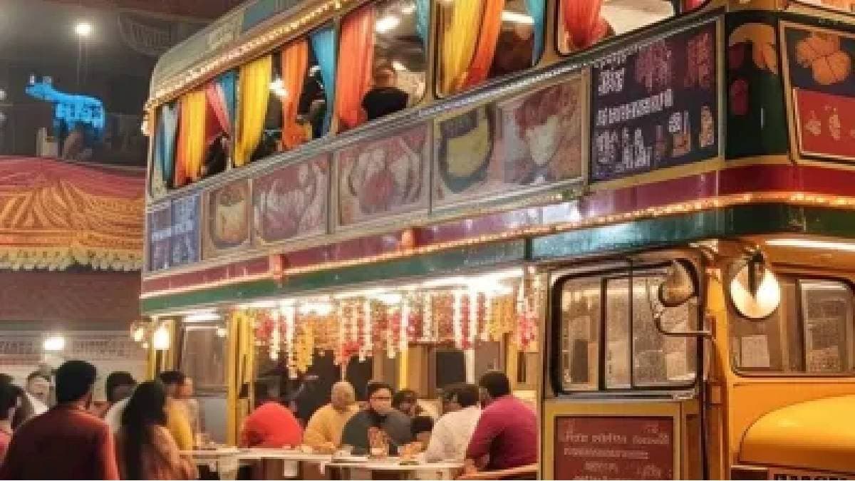 double decker bus restaurant at maha kumbh 