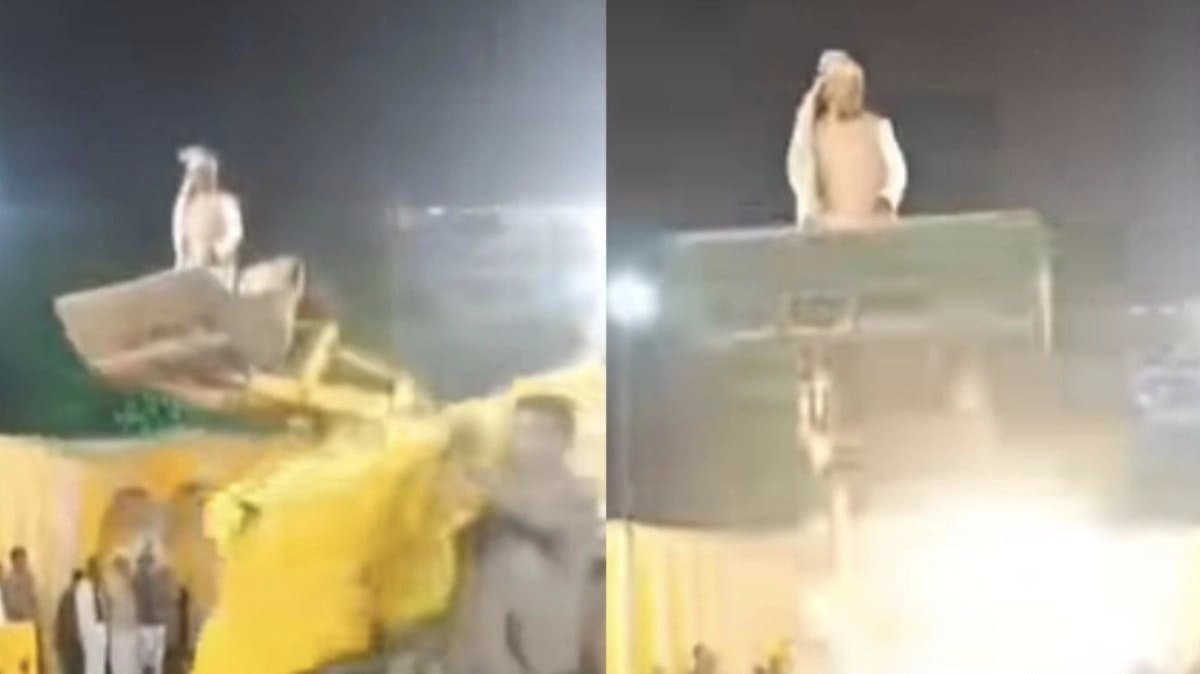 Groom Blockbuster Entry On A JCB in Wedding 