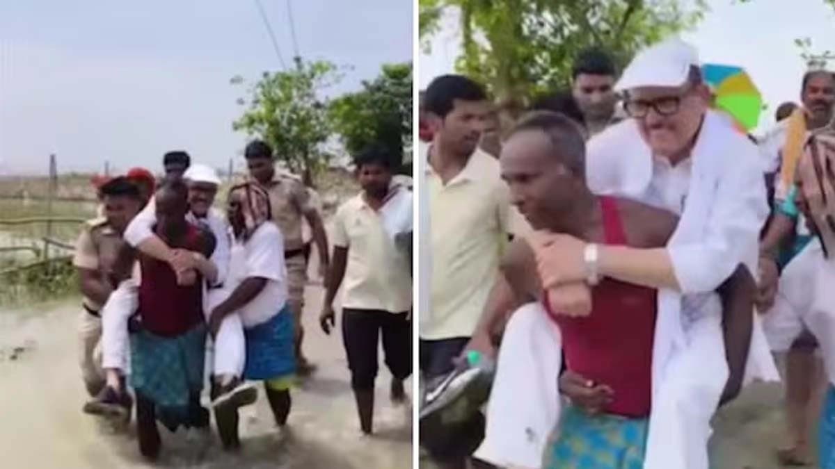  Watch viral video of Congress MP Tariq Anwar visiting flood-hit Katihar area on the shoulders of locals
