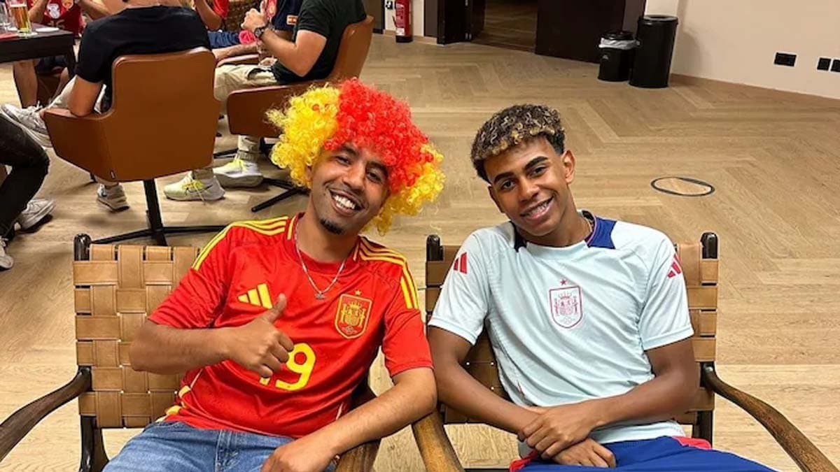 What did Yamals father do in the gallery after his sons world class goal in the Champions League semi-final