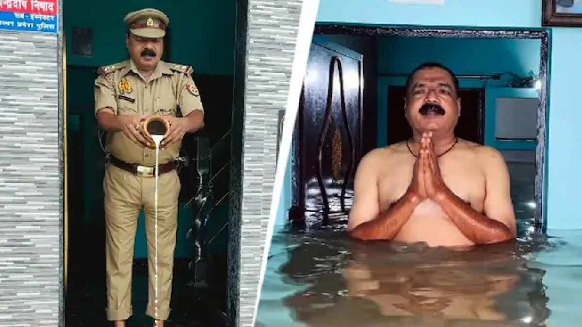 UP cop performs Ganga aarti at doorstep in Floodwaters