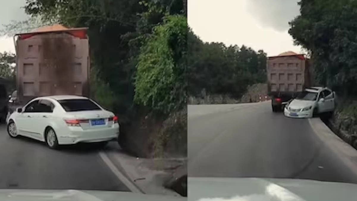 Car Nearly Gets Crushed As Truck’s Blind Spot Puts Driver In Danger