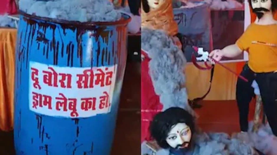 UP Durga Puja Pandal uses Blue Drum Display to portray infamous Meerut murder case 