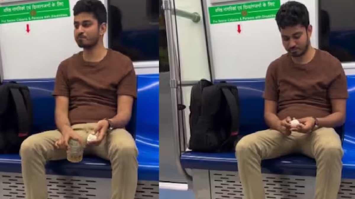 Man Caught Drinking On Delhi Metro viral video