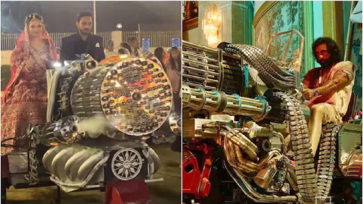 Couples wedding entry in Ranbir Kapoors Animal inspired machine gun is viral