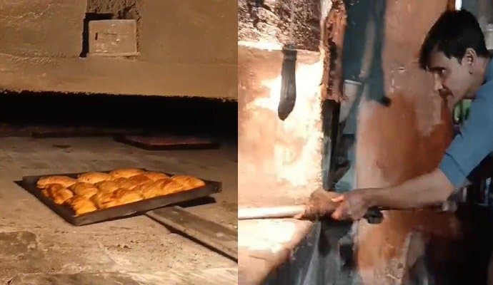 cake baking in a wood-burning oven 