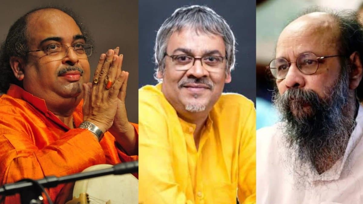 Tejendra Narayan Majumder Srikanto Acharya and Joy Goswami pairing up for a Rabindra sangeet program 