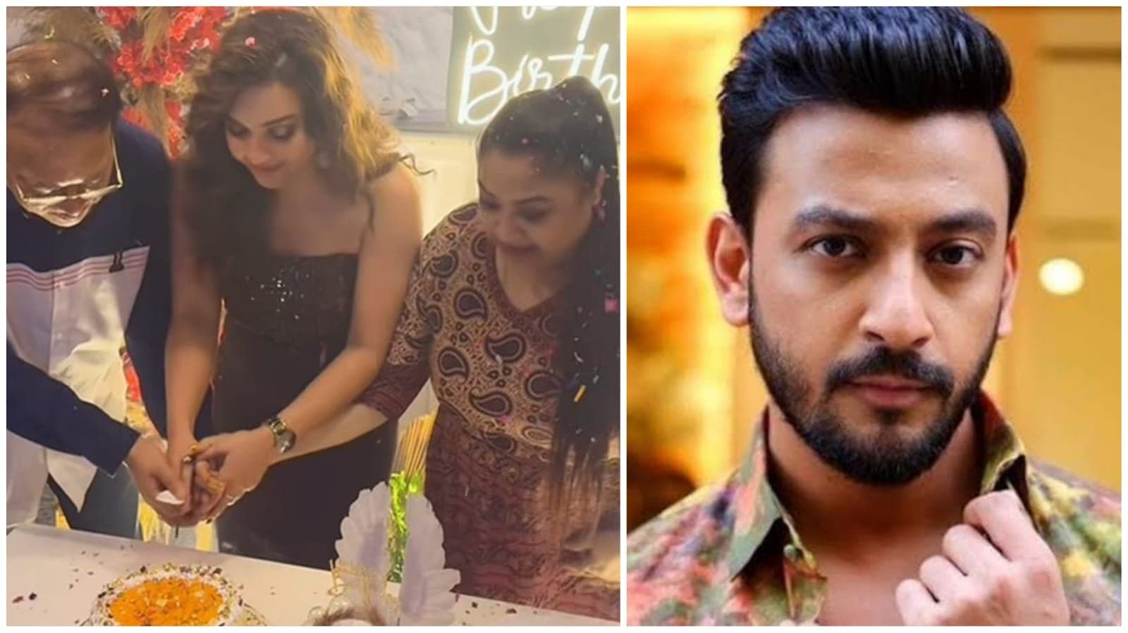 Koushani Mukherjee cuts cake with her father and future mother in law on her birthday
