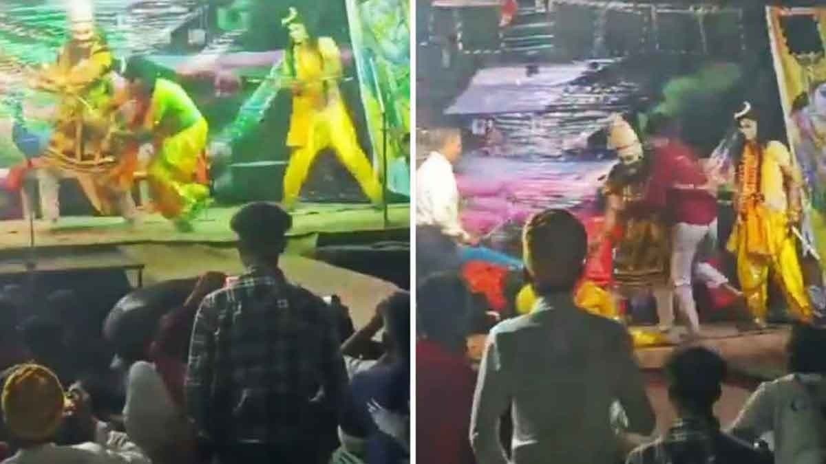 Actors playing Ram-Ravan beat each other up on stage  gnr 