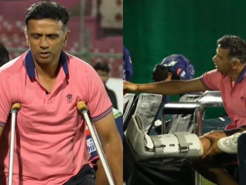Rahul Dravid arrives for Rajasthan Royals camp on crutches