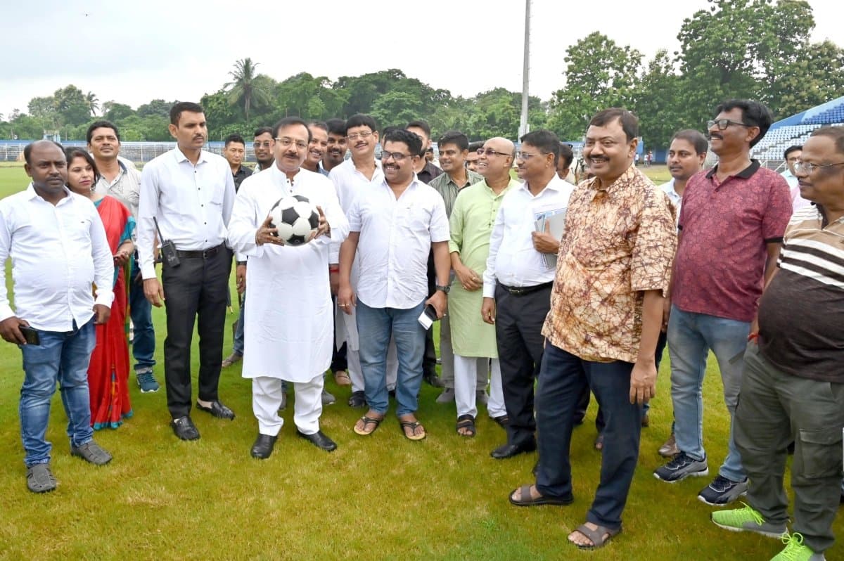 Sports Minister of West Bengal Aroop Biswas visits Barasat Stadium-happy with the progress