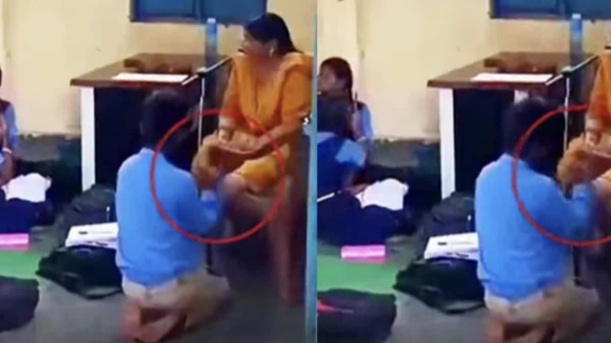 Teacher Getting Foot Massage From Students in Bhopal