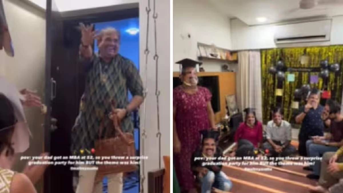 Mumbai man throws surprise party for father who earned MBA at 52