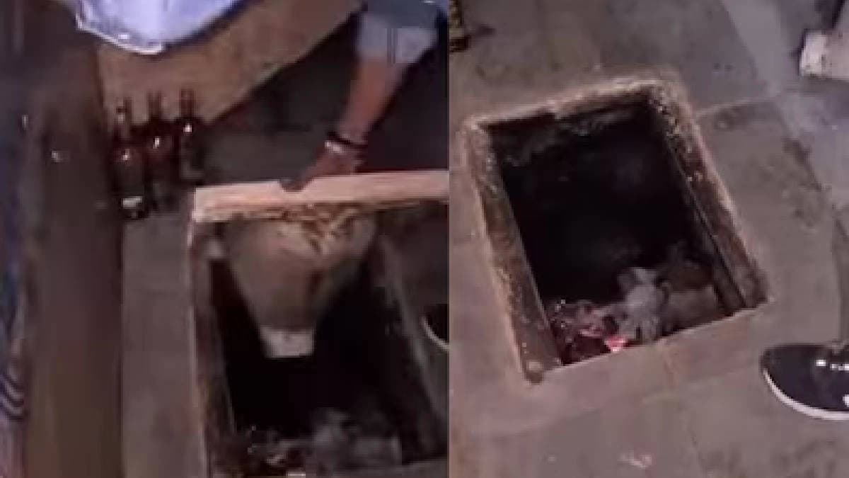 Ahmedabads Bar-throom As Police Dug Up Eight Hundred Liquor Bottles From Toilet