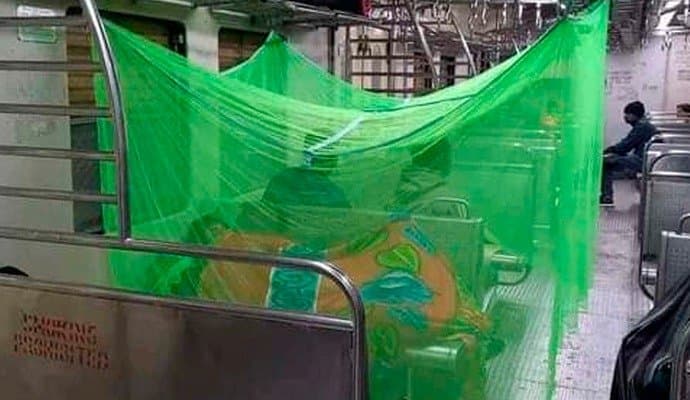 mosquito neat used in local train to sleep