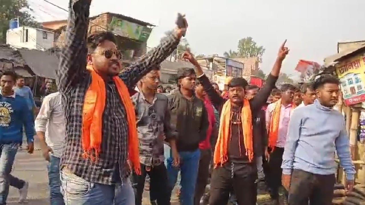 BJP workers staged demonstration in front of their leader Sukanta Majumdar