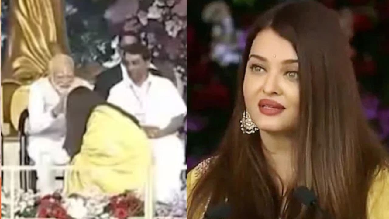 Aishwarya Rai touches PM Narendra Modis feet at event speaks on love and humanity