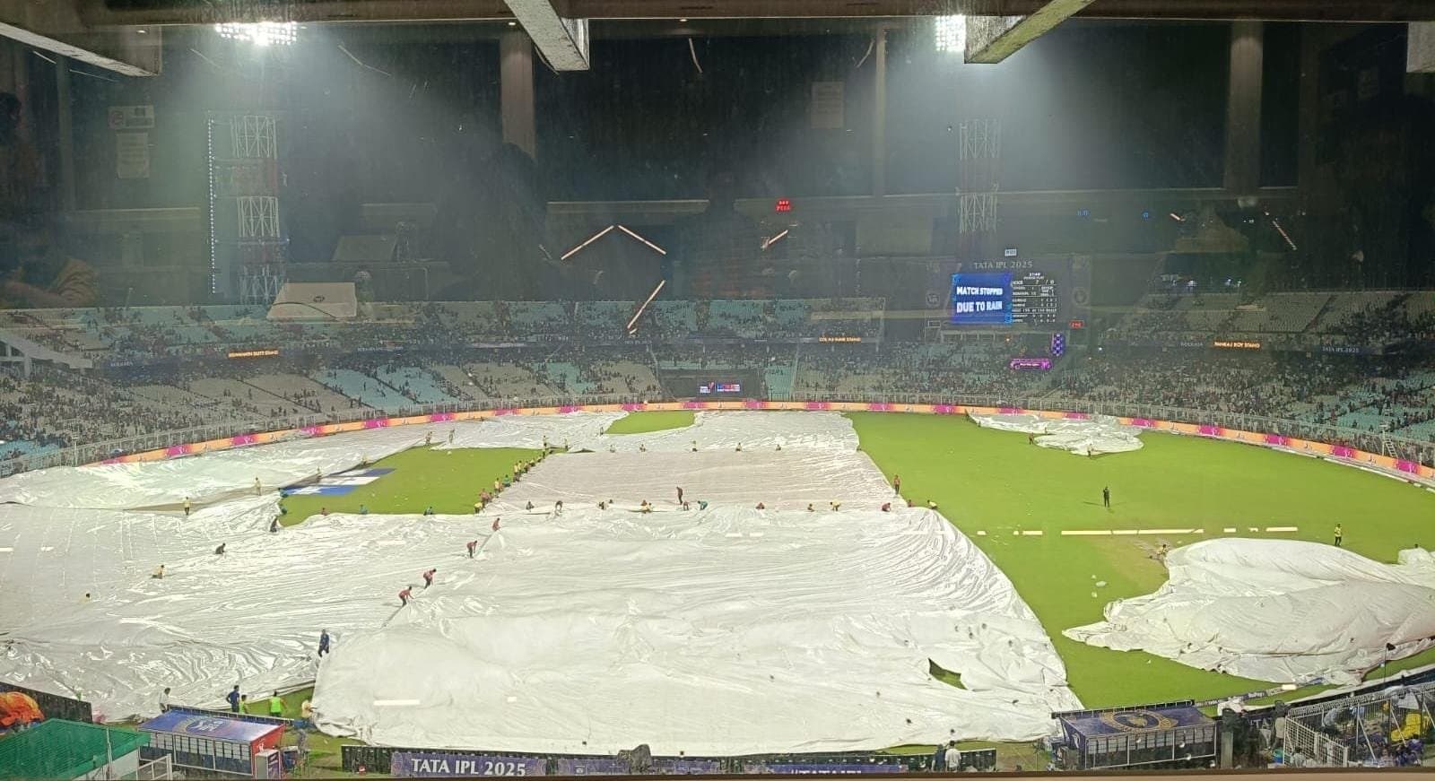 Strong winds-Covers flying into the stands of Eden Gardens 