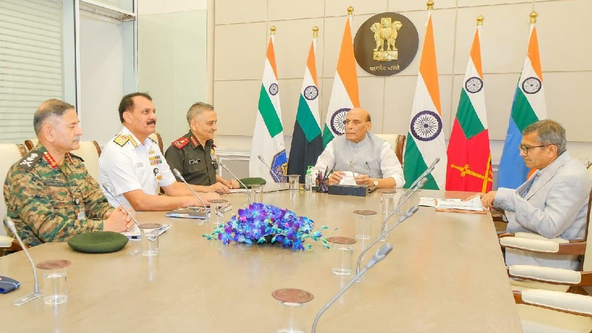 Defence Minister Rajnath Singh  reviewing the situation  at South Block