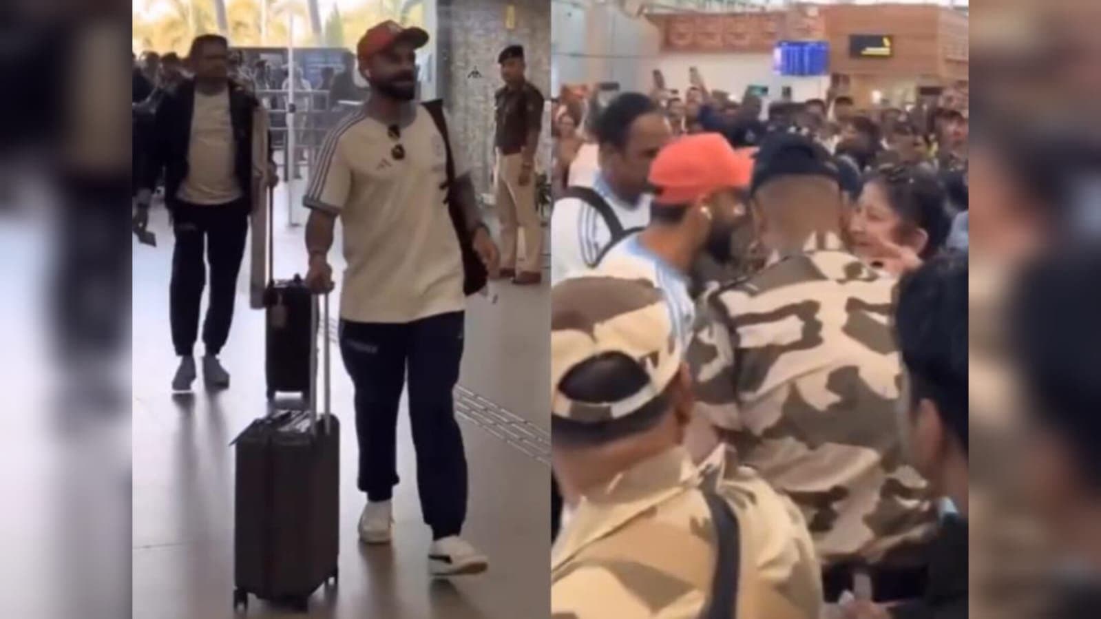 virat kohli ignores security, hugs woman at airport, internet curious spt