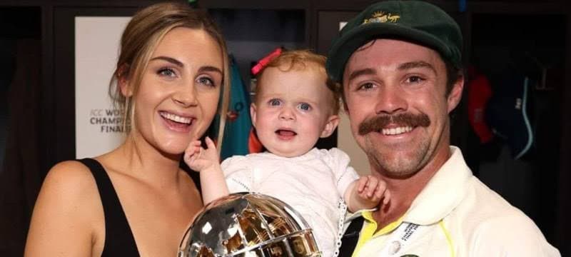 Jess head beams with pride as Travis Head breaks record with their newborn watching his first game spt 