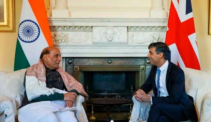 Defence Minister Rajnath Singh Meets UK PM Rishi Sunak