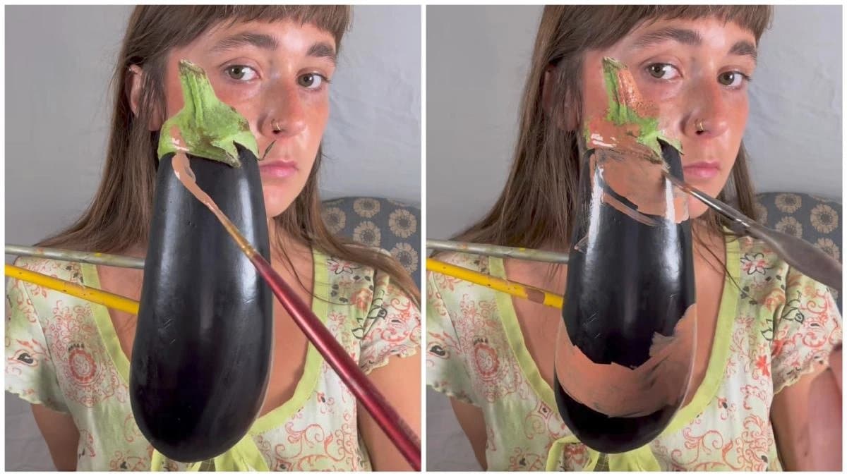 Painter painted a Brinjal to make is disappear
