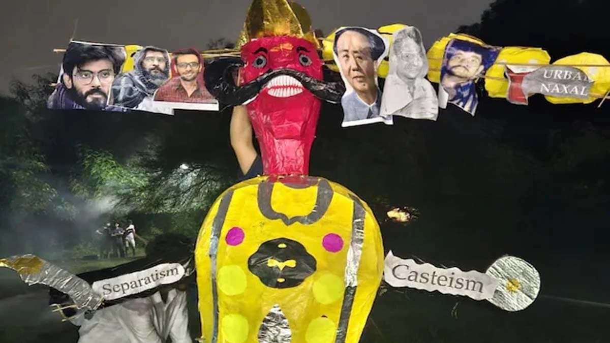 Umar Khalid Sharjeel Imam allegedly depicted as Ravan at JNU by ABVP