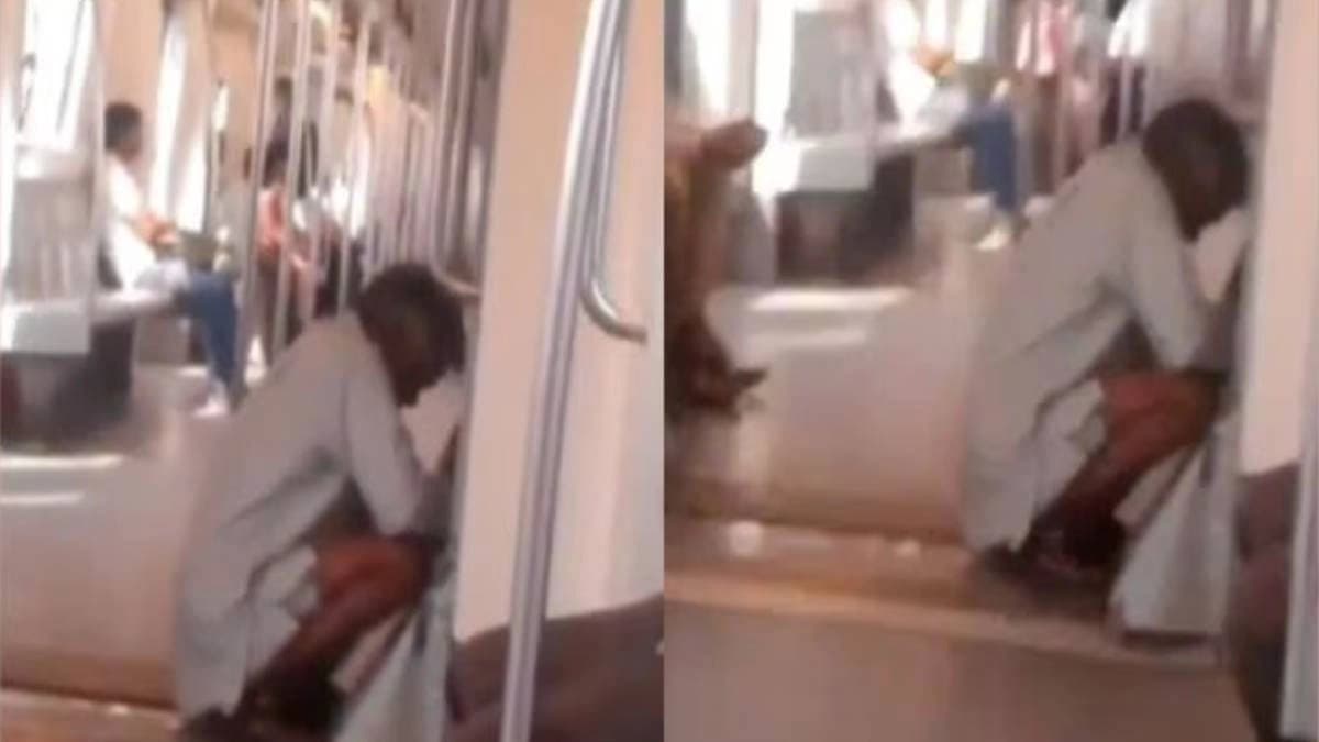 Old man urinating inside delhi metro