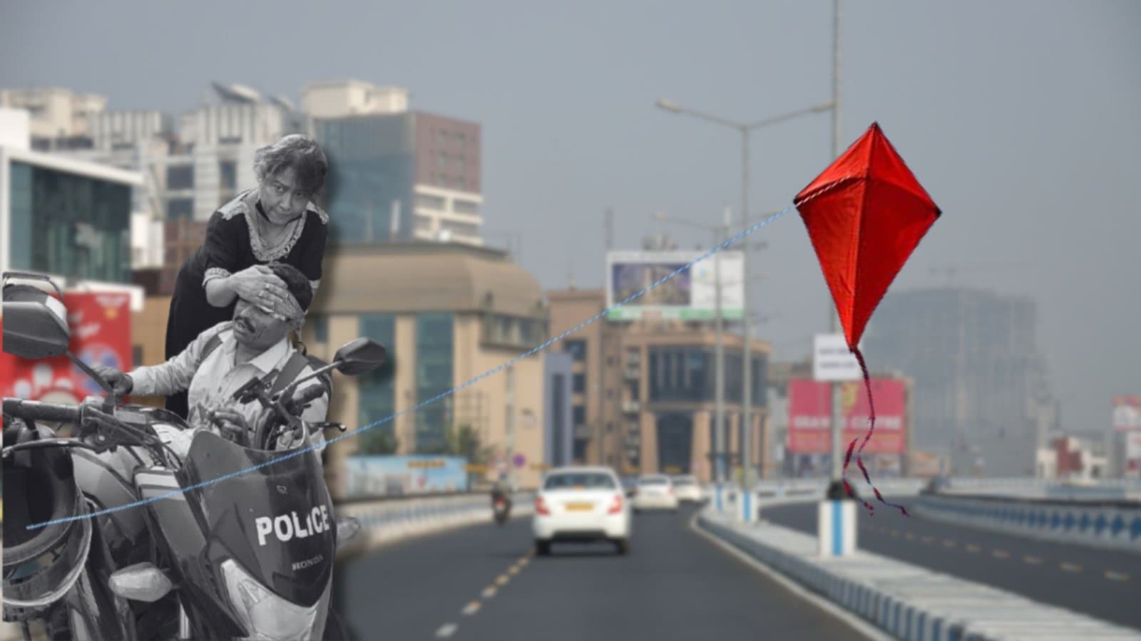 Police Officer Injured in Accident Due to Manja Thread at Maa Flyover_gnr