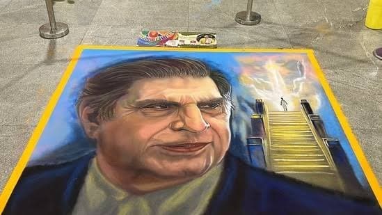 Bangalore Rangoli Artist's Colorful Tribute To Ratan Tata At Metro Station gnr 