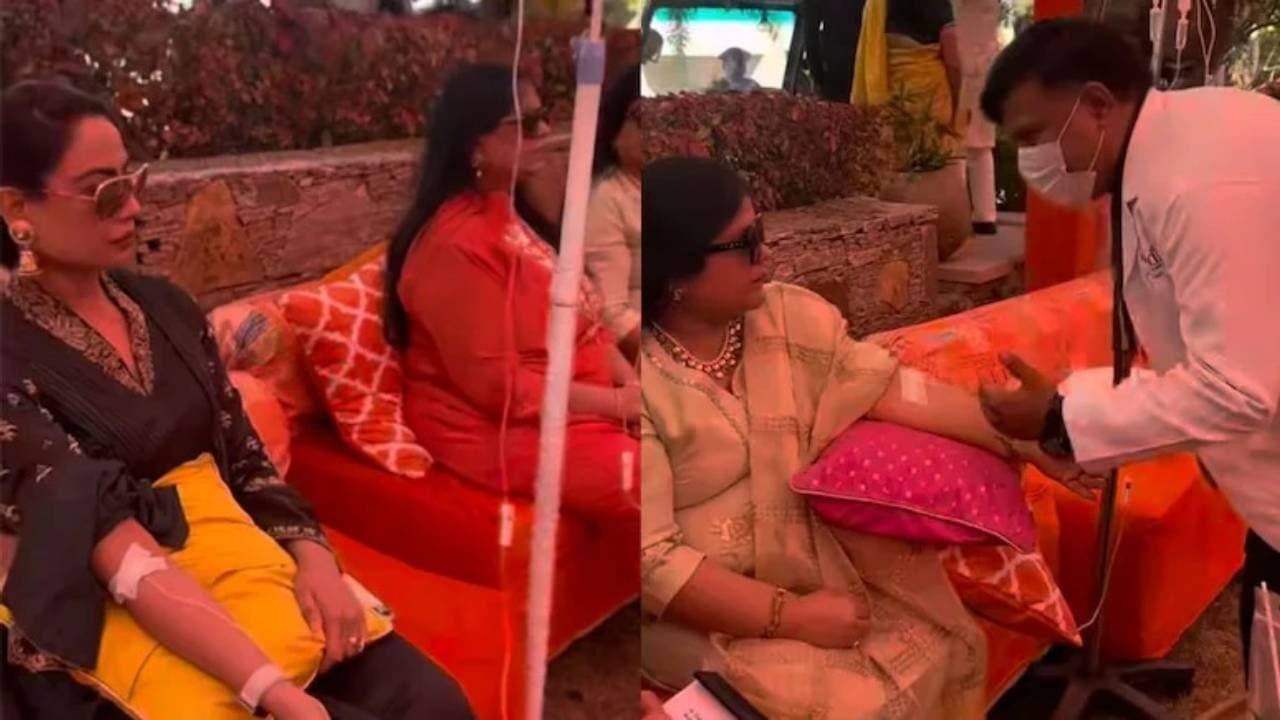  IV Bar in Indian Weddings A viral video shows guests receiving IV drips at the venue 