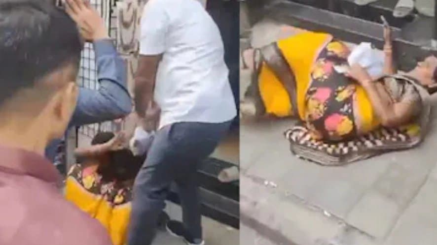 Bengaluru woman brutally kicked slapped and dragged on road for stealing sarees 
