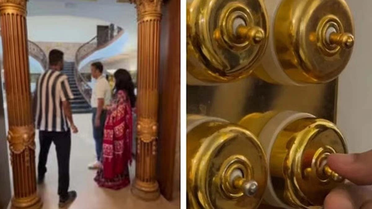 Indore government contractors house is like a golden palace from furniture to switches everything has a touch of gold watch the video