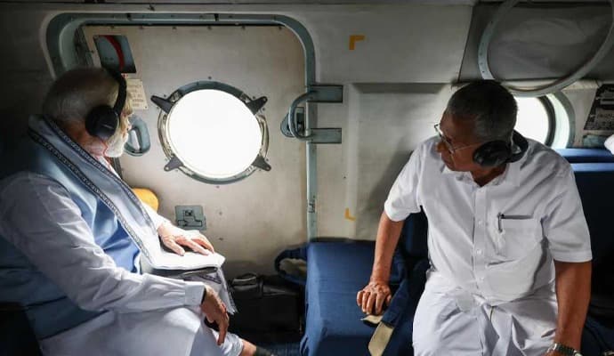 PM Modi Carries Out Aerial Survey Of Landslide Hit Wayanad gnr