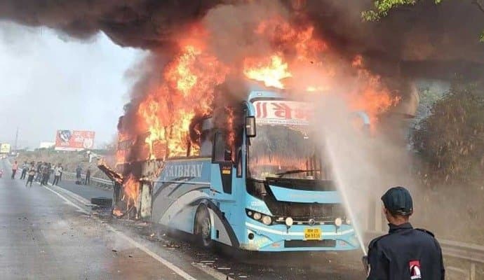 Bus Erupts In Flames On Mumbai-Pune Expressway