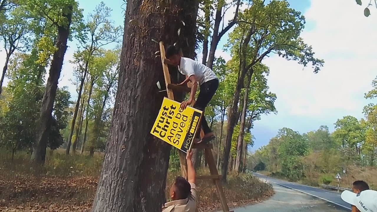 The forest department has Pulled down the advertisement on  trees