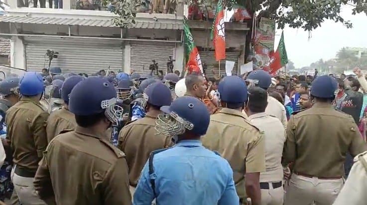 Sukanta majumdar BJP workers protest at basirhat