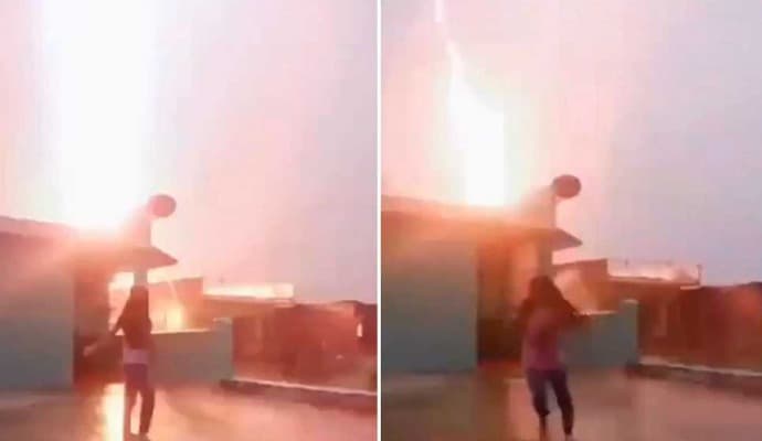 Bihar girl miraculously escapes lightning strike while making reels