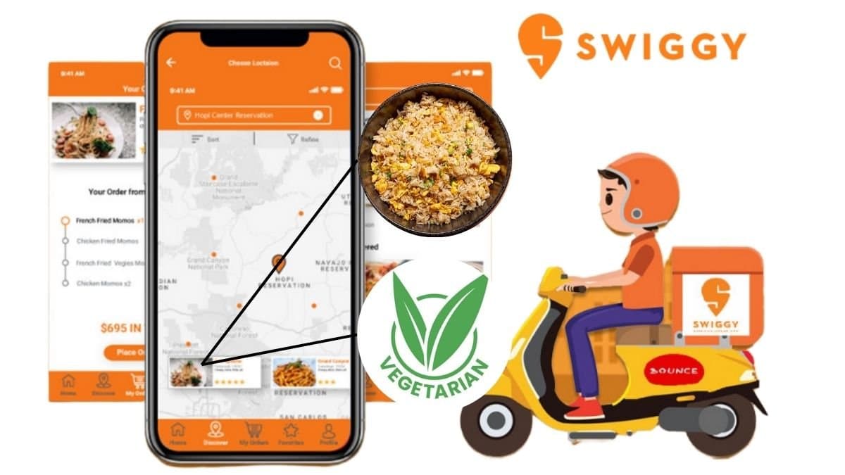 online food  app Pure Veg section Offering Chicken Egg Fried Rice gnr