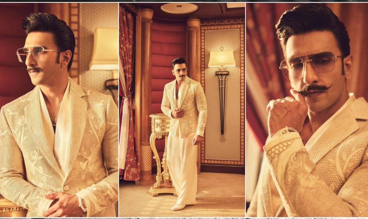 Ranveer Singh Looks handsome in off-white embroidered blazer pants! 