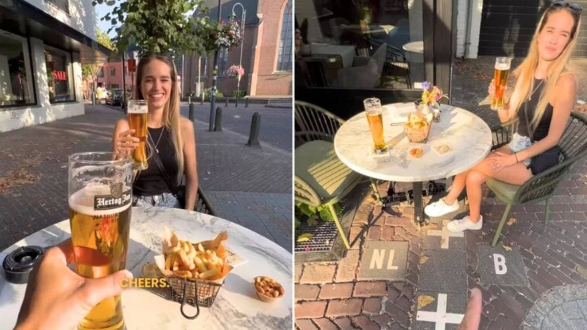 Couple Shared Beers On same Table while stting In Two Different Countries