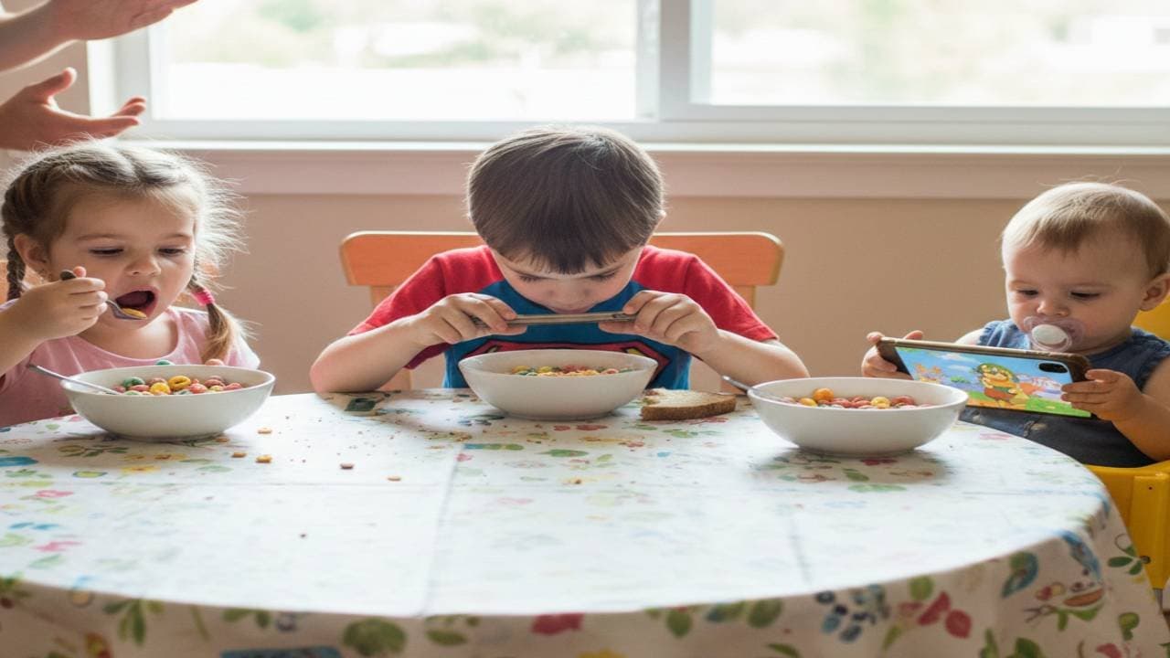 Children are glued to phones at mealtimes how to prevent that