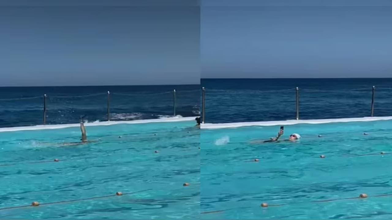 Viral video of woman using camera while swimming 